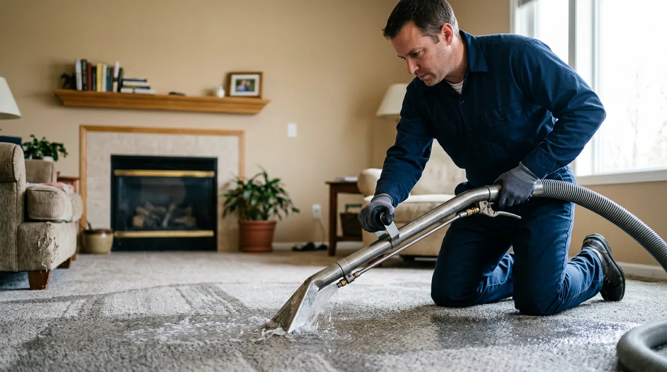 Water damage restoration technician working near Caraway, AR